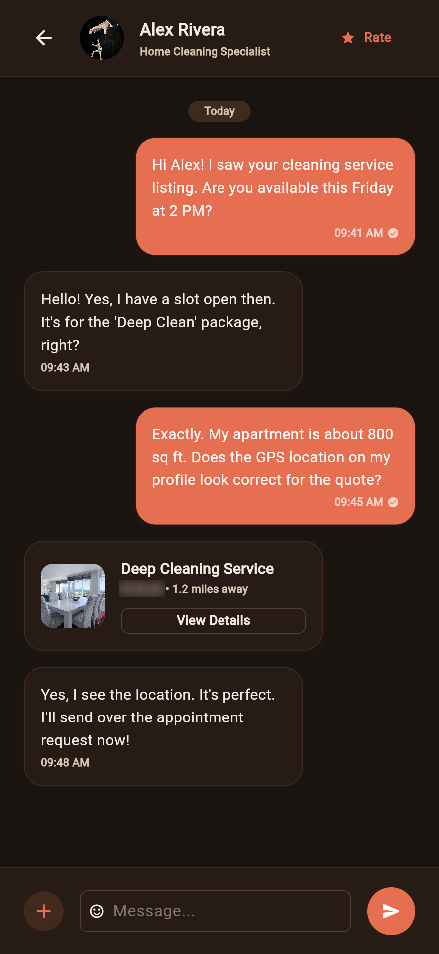 Bíneva app screen — Chat directly, no middlemen