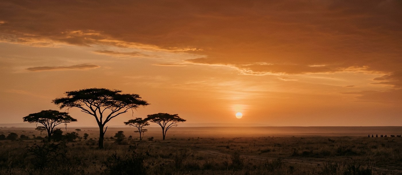 Acacia trees at sunset on the savanna
