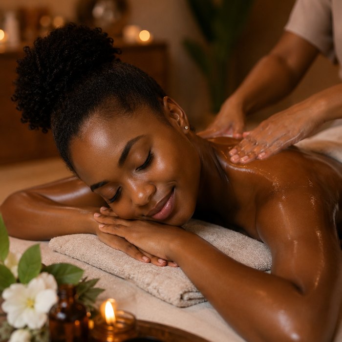 A woman enjoying a relaxing massage treatment