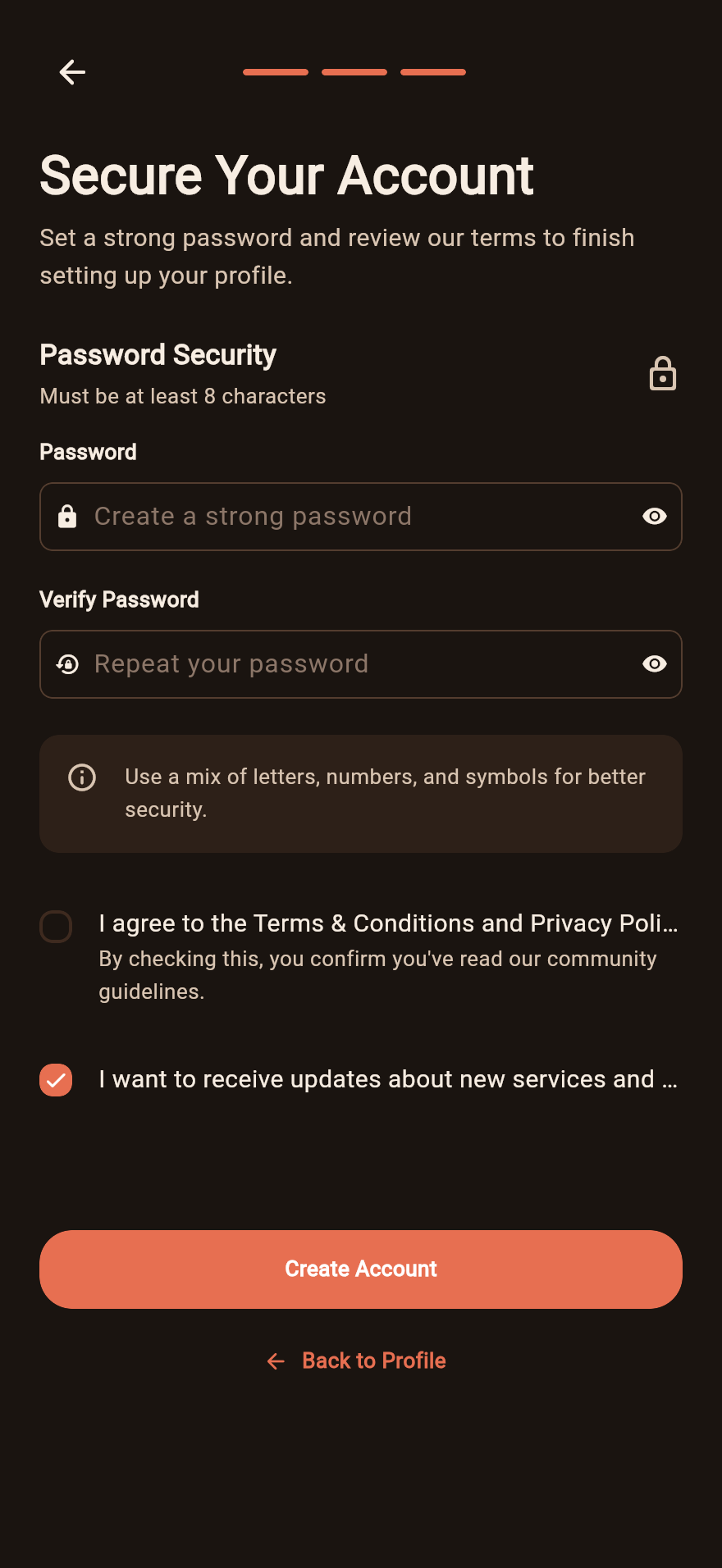 Bíneva app screen — Your account, protected